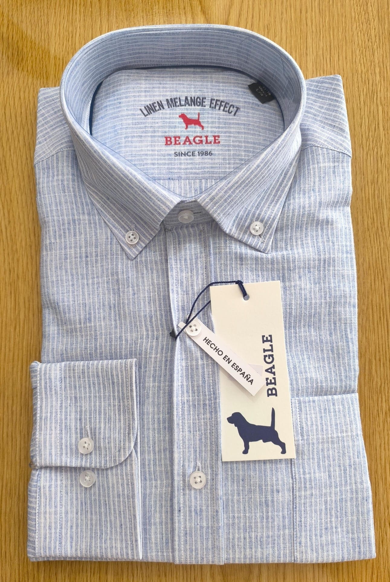 Camisa Lino Celeste Rayas