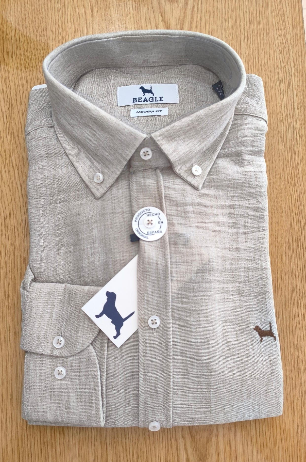 Camisa Lino Marron Jaspeado