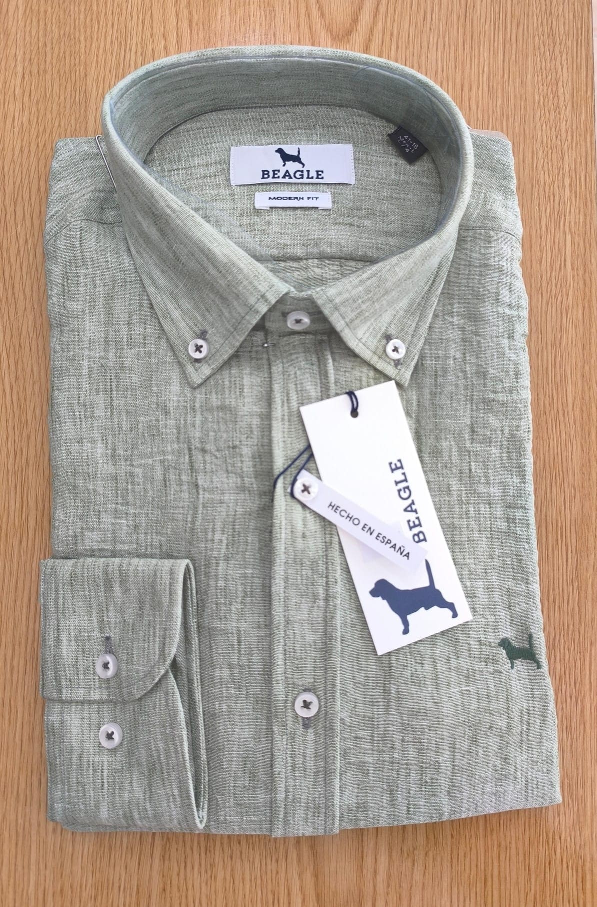 Camisa Lino Verde Jaspeado